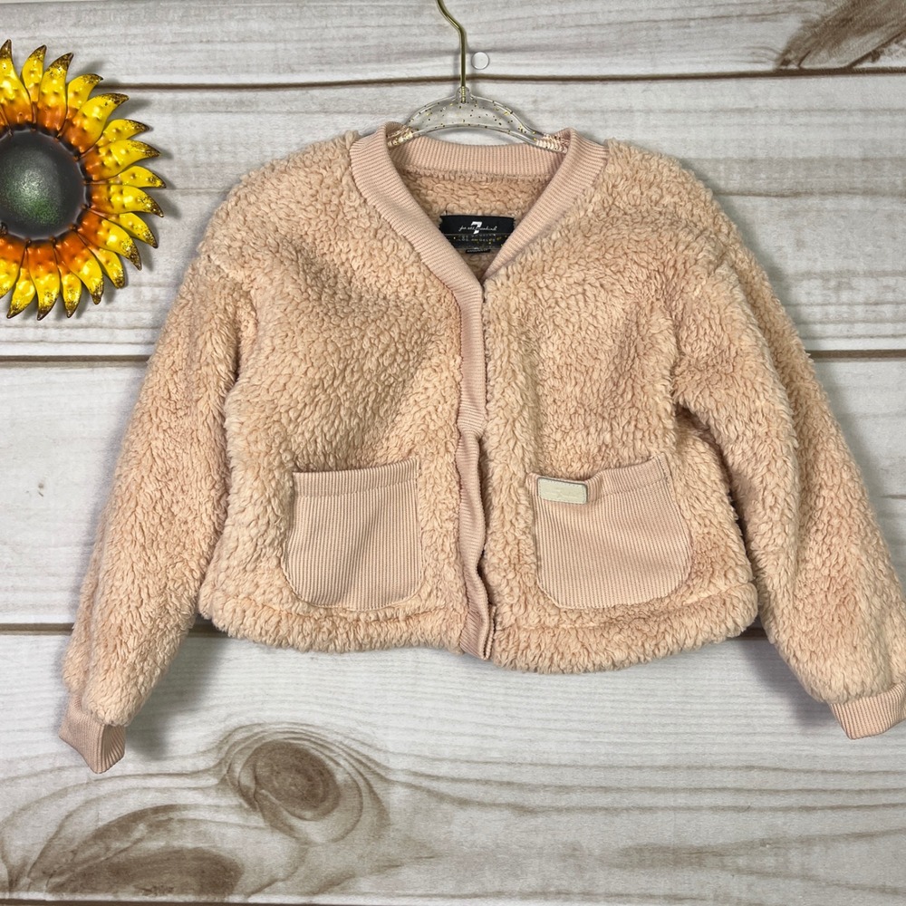 7 For All Mankind Kids Sherpa Fleece Cropped Pink Sweater 24M Easter‎ Spring